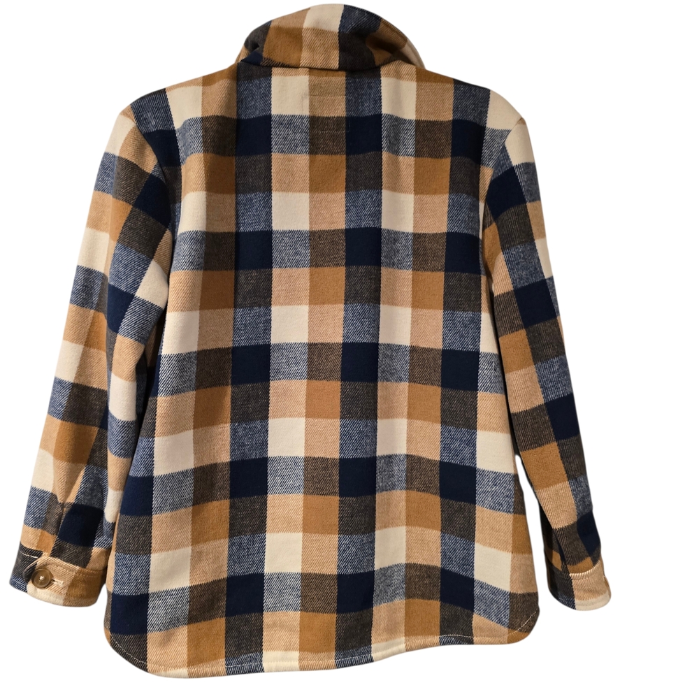 Old Navy Blue and Tan Checkered Flannel Jacket Shirt Sz 16 Youth - Picture 3 of 6